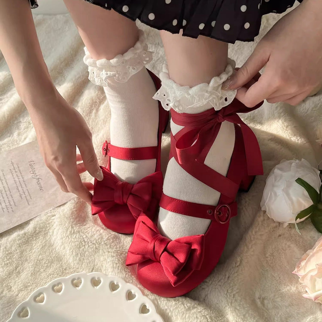 Sissi Satin Bow Sweet Lolita Low Heels - image 4