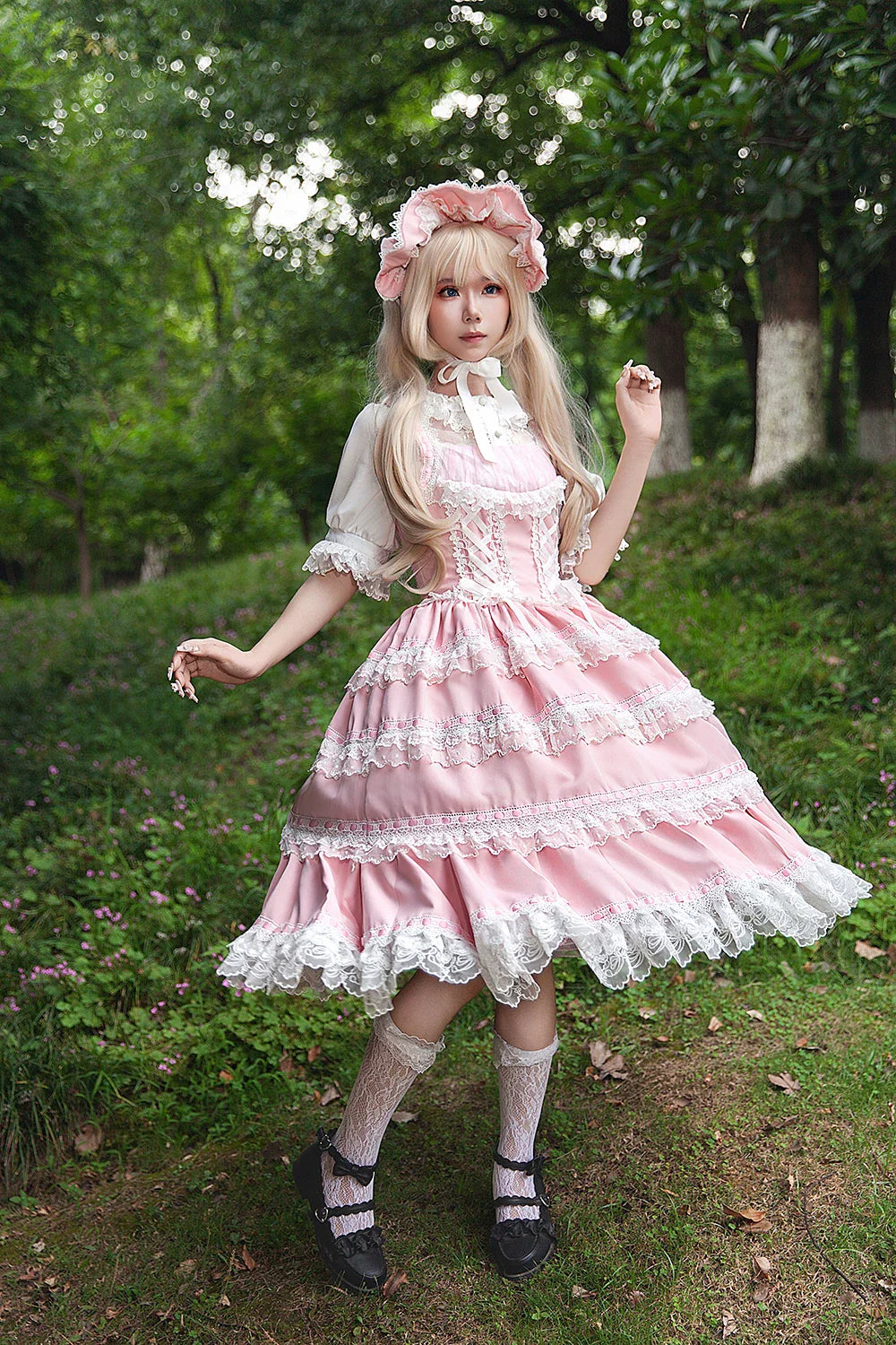 Mirror Doll - Old School Lolita Tiered Hem JSK with Polka Dot Lace and Accessories - image 29