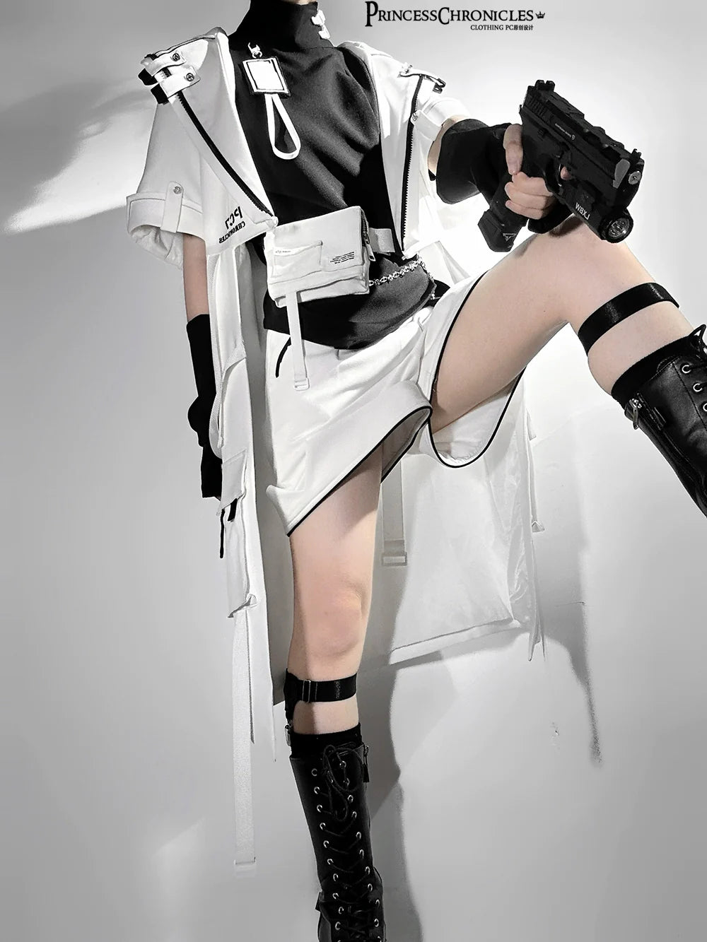 White Cat - Futuristic Style Cool Lolita Pants Suit With Cat Ear Coat - image 12