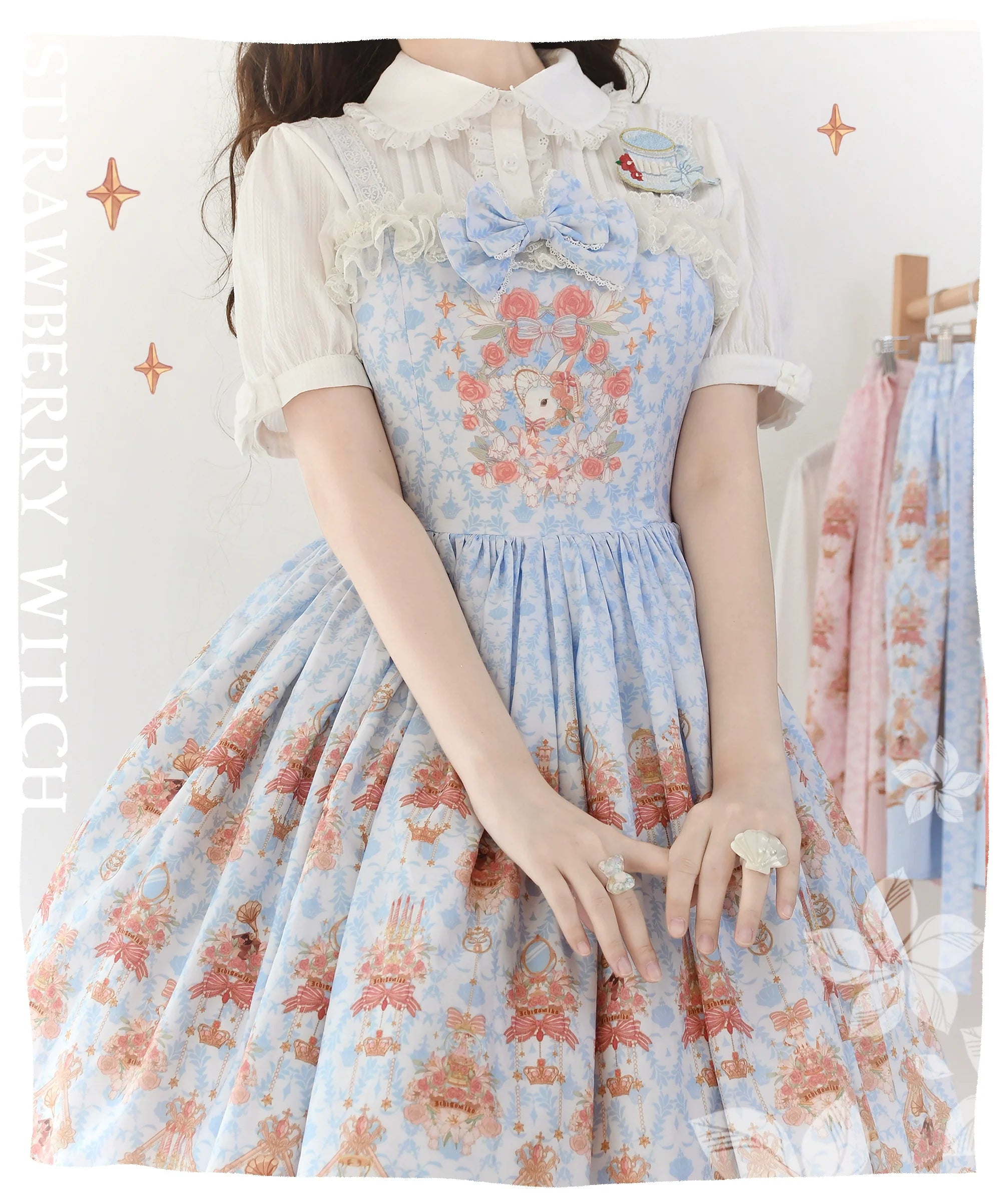 Rose Garden Bunny - Daily Lolita Rose Bunny Printing OP JSK Dress Set - image 14