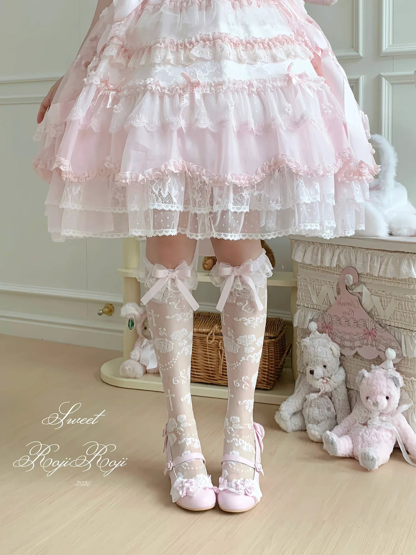 Summer Sweet Lolita Rose Jacquard Bow Socks - image 1