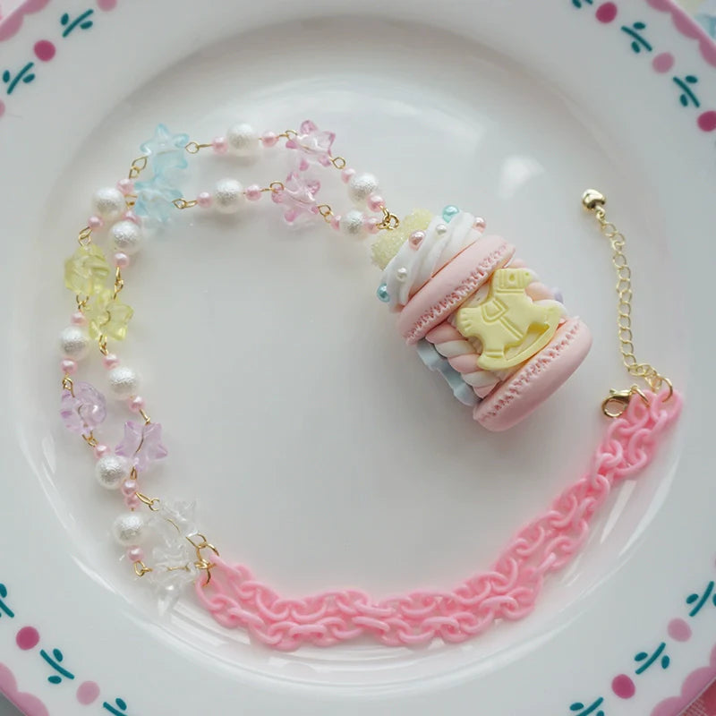 Sweet Lolita Necklace Carousel Cream Macaron Bag Pendant - image 9