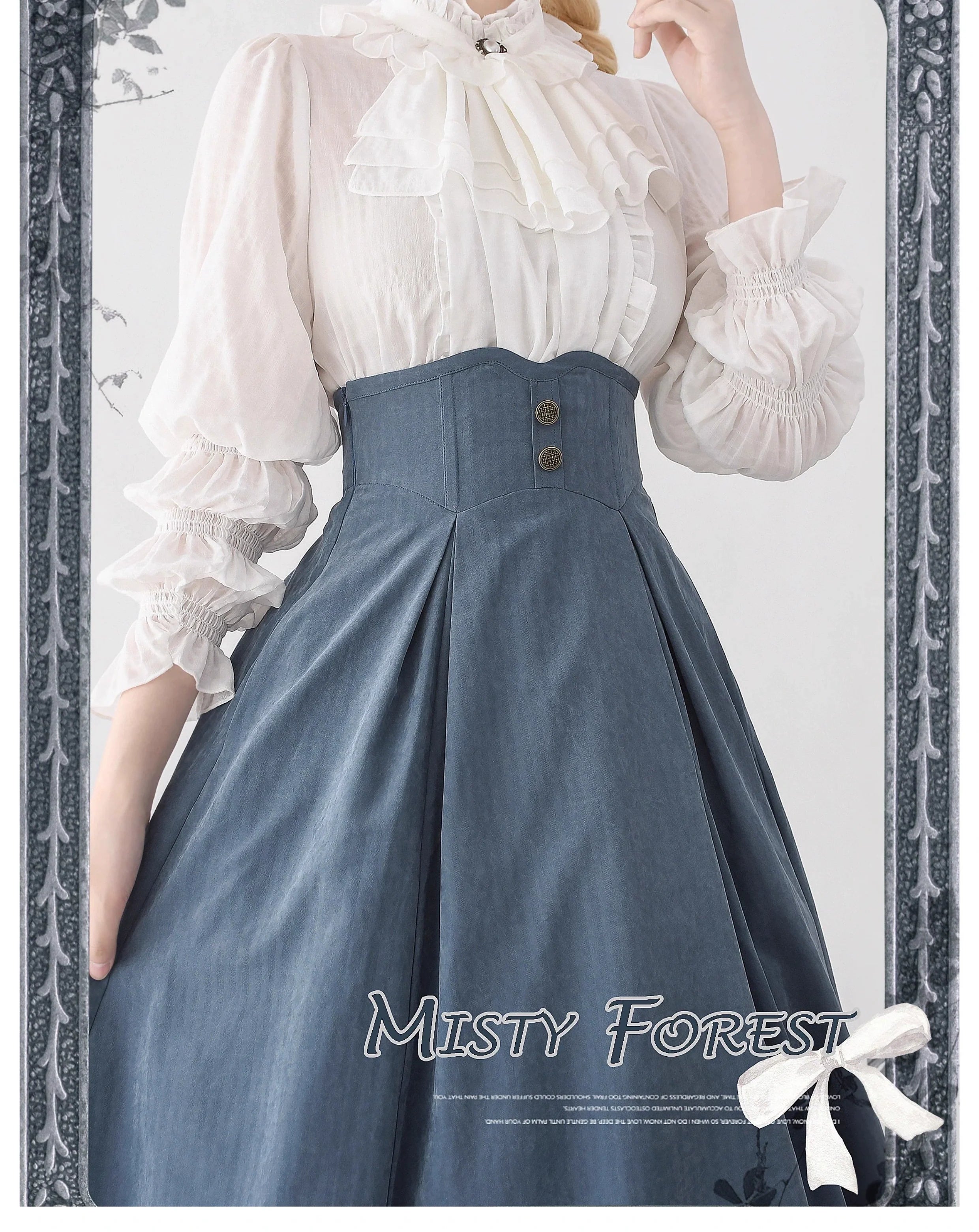 Classic Lolita A-Line Skirt, Button-Front Vest and White Blouse - image 31