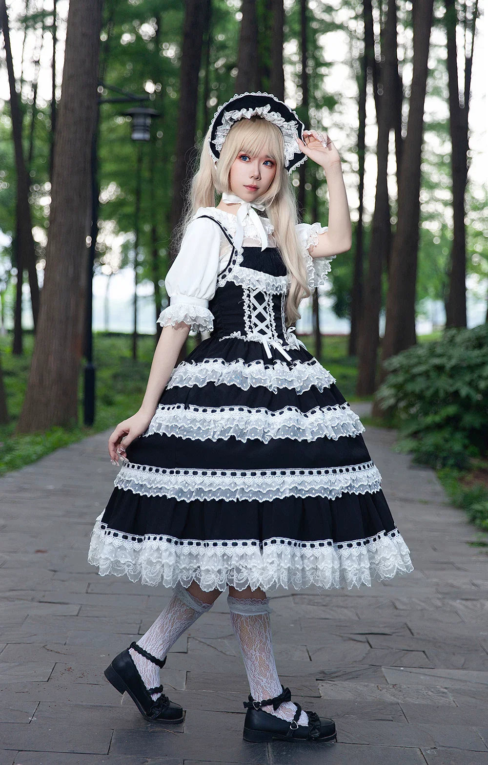 Mirror Doll - Old School Lolita Tiered Hem JSK with Polka Dot Lace and Accessories - image 23