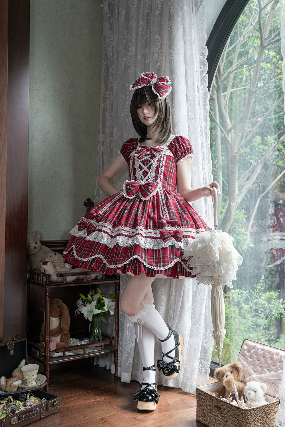 Plaid Petal Bunny - Old School Lolita Plaid OP Dress, Petal-shaped Hem - image 33
