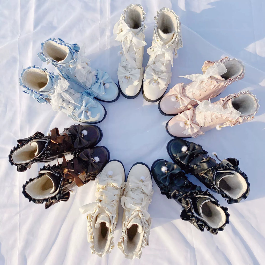 Enthusiastic Ideation - Elegant Lolita Shoes Fleeced Short Martin Boots - image 1