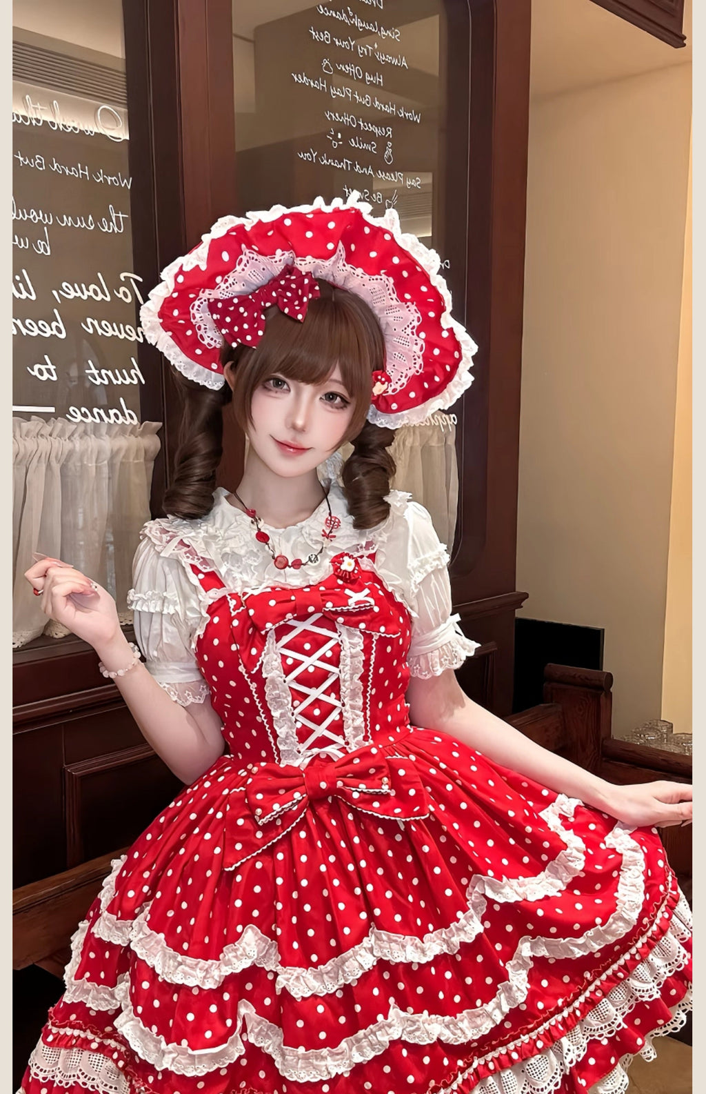 Polka Bailys - Old School Lolita JSK Suit, Red White Polka Dot Dress - image 18