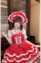 Polka Bailys - Old School Lolita JSK Suit, Red White Polka Dot Dress - image 18
