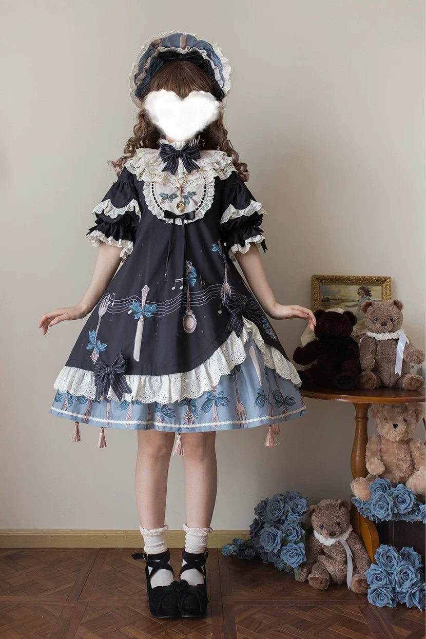 Witch's Banquet - Printed Doll-like Sweet Lolita OP, Apron-like Front and Accessories - image 4