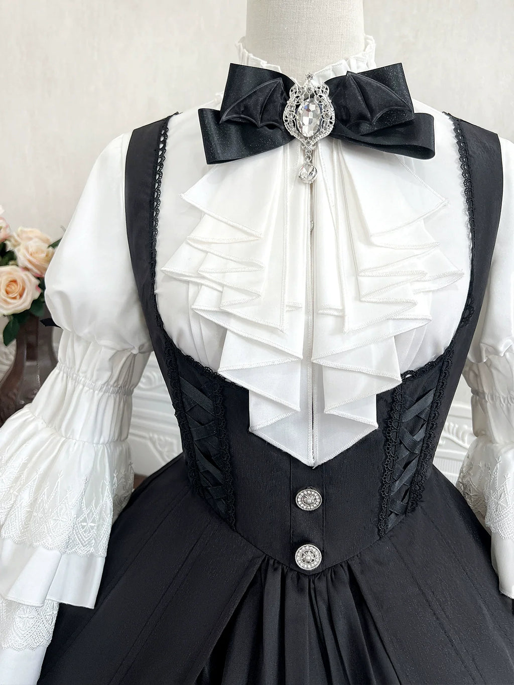 Dawn Witch - Black Gothic Lolita JSK Dress + White Blouse - image 7