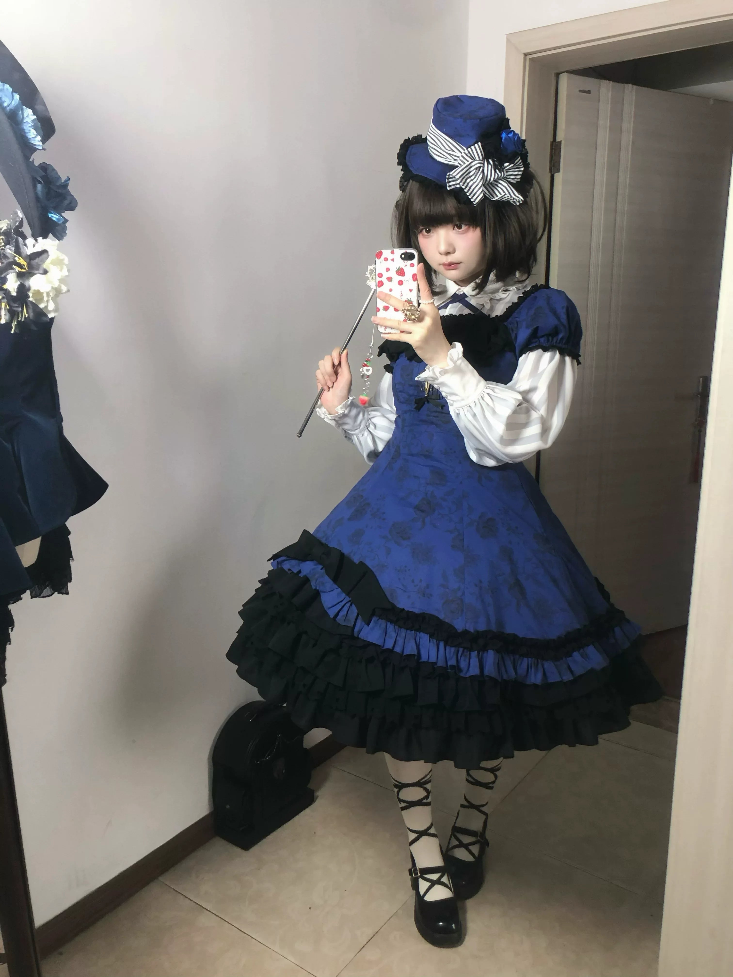 Bliss Bouquet - Cotton Old School Lolita Dress, Rose Print and Layered Hem and Accessories - image 16