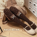 Bear Dots Bow Cotton Lolita Thigh-High Stockings - image 1