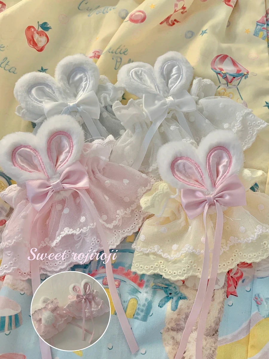 Cute Lolita Bunny Ears Cuffs Lace Summer Butterfly Hand Sleeves - image 1