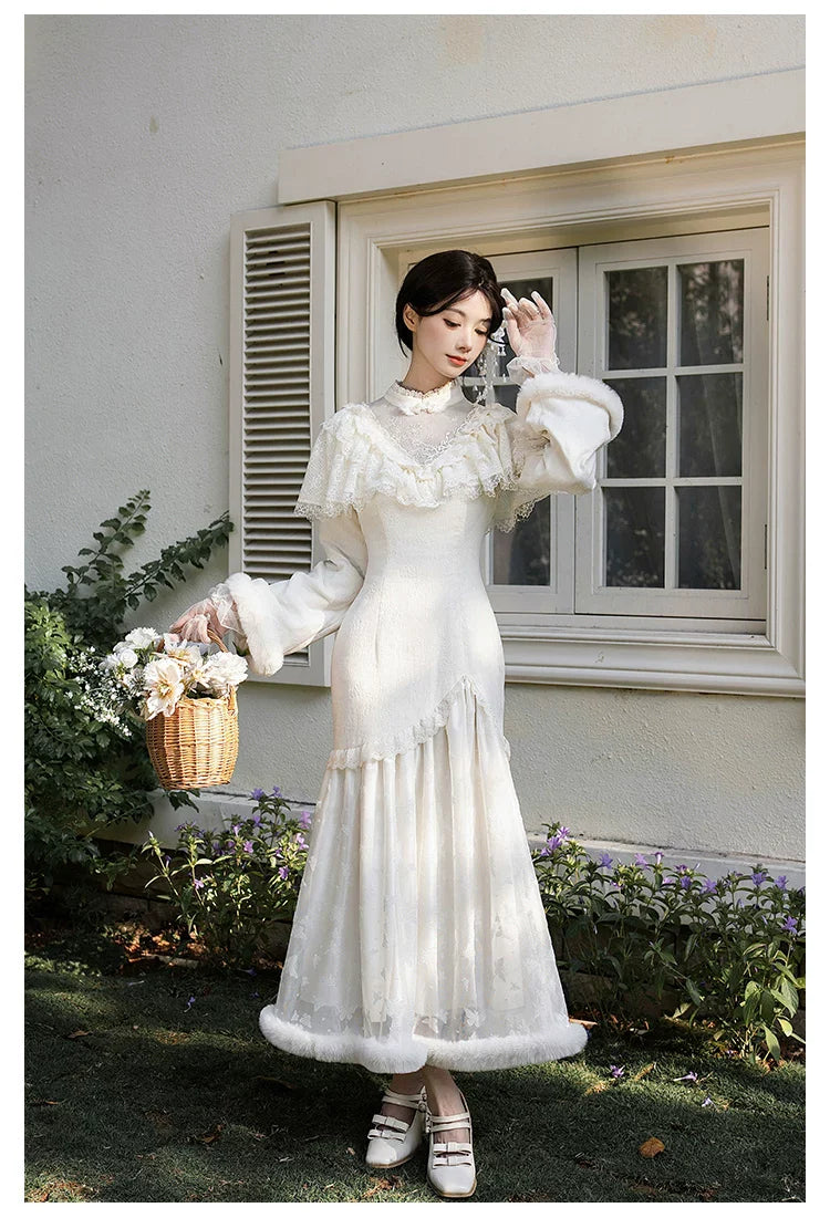 Winter Island Memory - Elegant Lolita Winter Coat & OP Dress Set - image 14