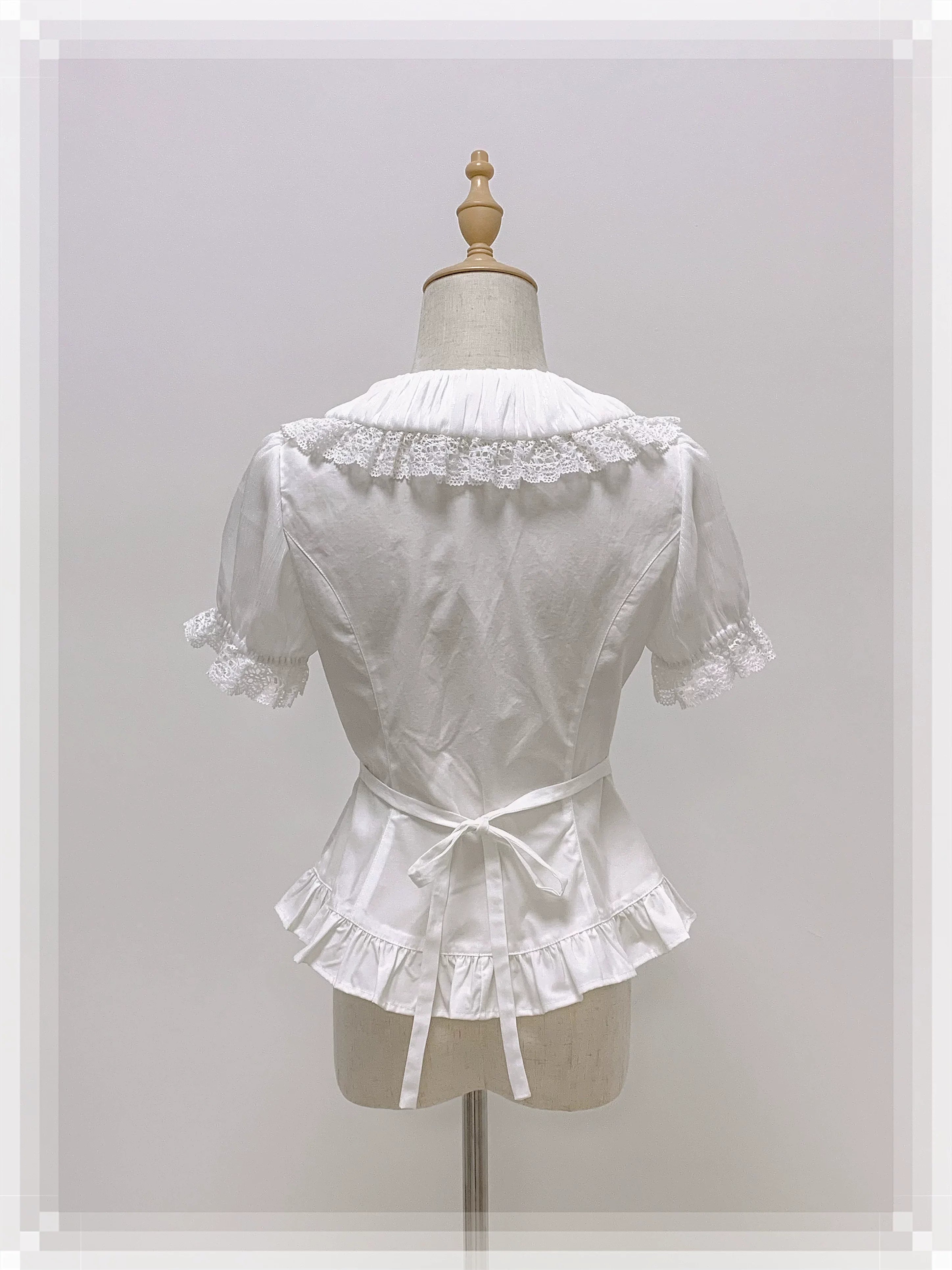 Ice Cream - Old School Lolita White Fitted Blouse with Bow - image 2