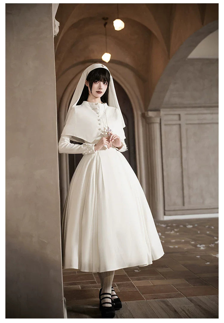 Nihil - Gothic Nun Lolita OP Dress, Irregular Hem Cape and Accessories - image 32