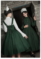 Abyss Clinic - Gothic Lolita Green Dress Set, Embroidery Accent - image 4