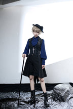 Black and Blue Retro Ouji Lolita Shirt with Mutton Sleeves - image 1