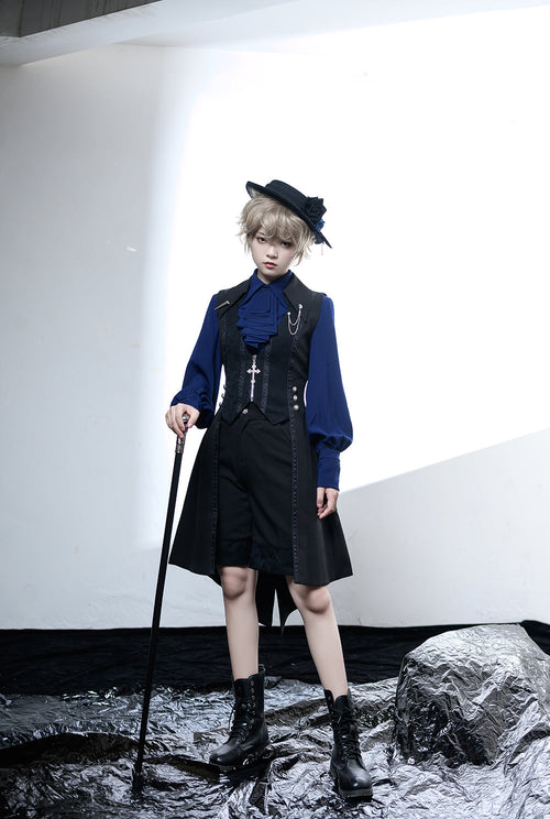 Black and Blue Retro Ouji Lolita Shirt with Mutton Sleeves - image 1