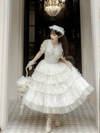 Morning Dew Lily - White Classic Lolita OP Dress, Tiered Skirt - image 3