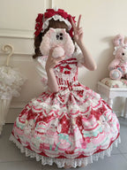 Cherry Bake Song - Kawaii Lolita JSK Dress With Dessert Print & Cherry Bow - image 9