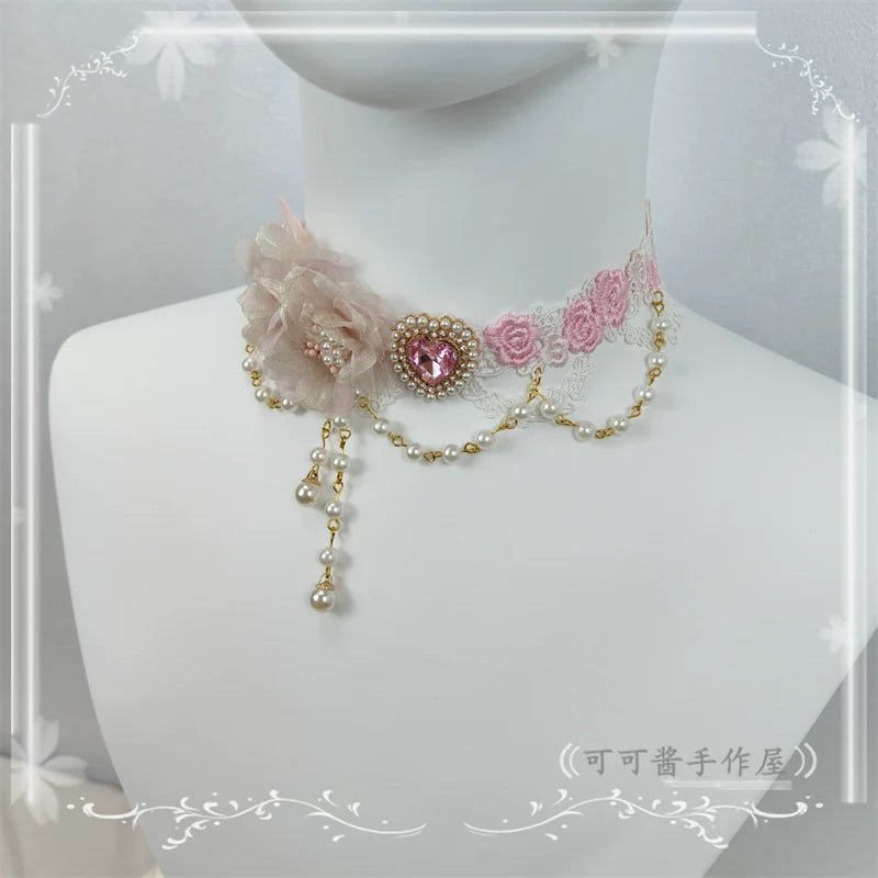 Elegant Lolita Rose Gemstone Pearl Necklace - image 10