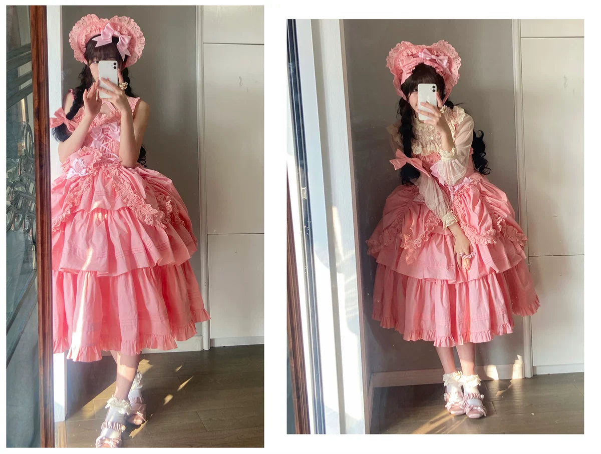 Cotton Gothic Lolita Long JSK, Drawn-up Hem - image 33