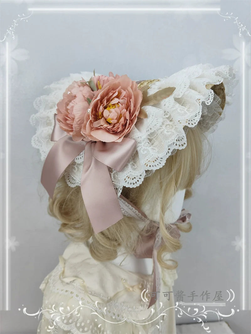 Country Lace Flower Lolita Bonnet, Multicolor - image 16