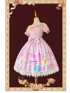 Macaron Dolly House - Sweet Lolita OP Printed Dress, Side Zipper and Accessories - image 4