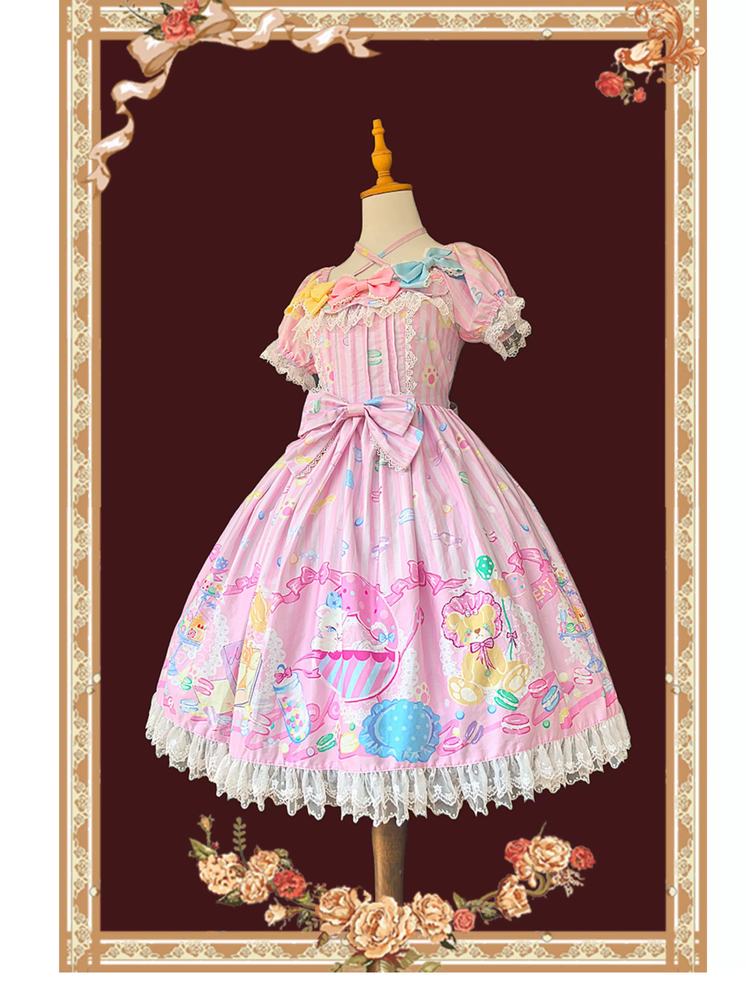 Macaron Dolly House - Sweet Lolita OP Printed Dress, Side Zipper and Accessories - image 4