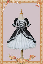 Doll-like Old-School Lolita OP Dress, Patchwork Sleeve and Accessories - image 3