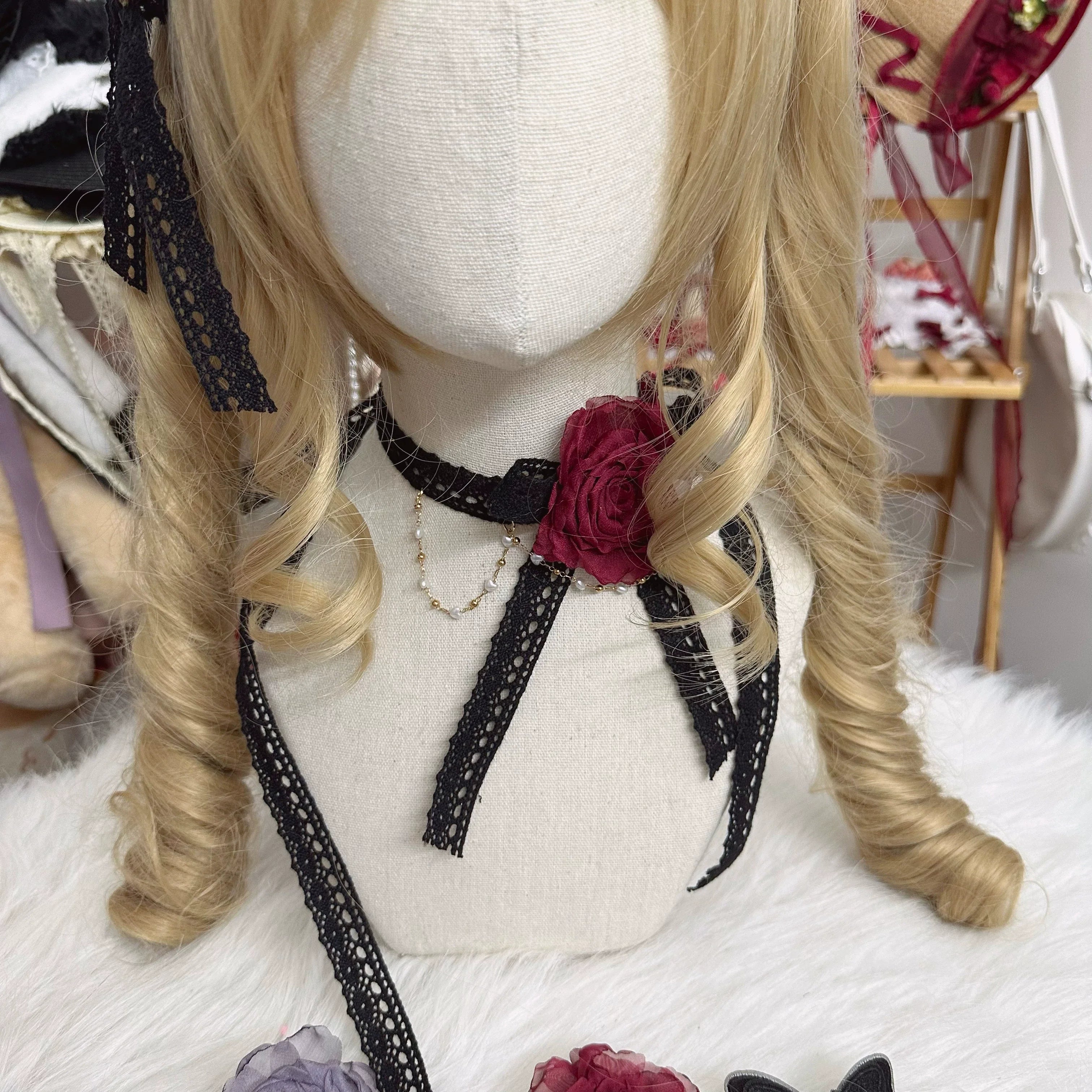 Elegant Lolita Rose Choker Handmade Headdress Set Multicolors - image 6