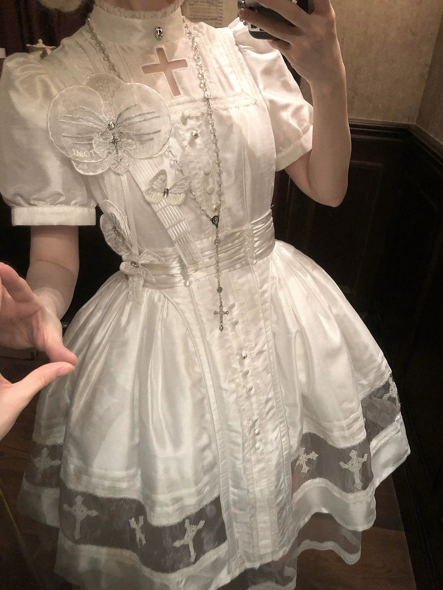 Ghost Orchid - Gothic Lolita OP Dress, Embroidered Cross - image 23