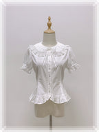 Ice Cream - Old School Lolita White Fitted Blouse with Bow - image 1