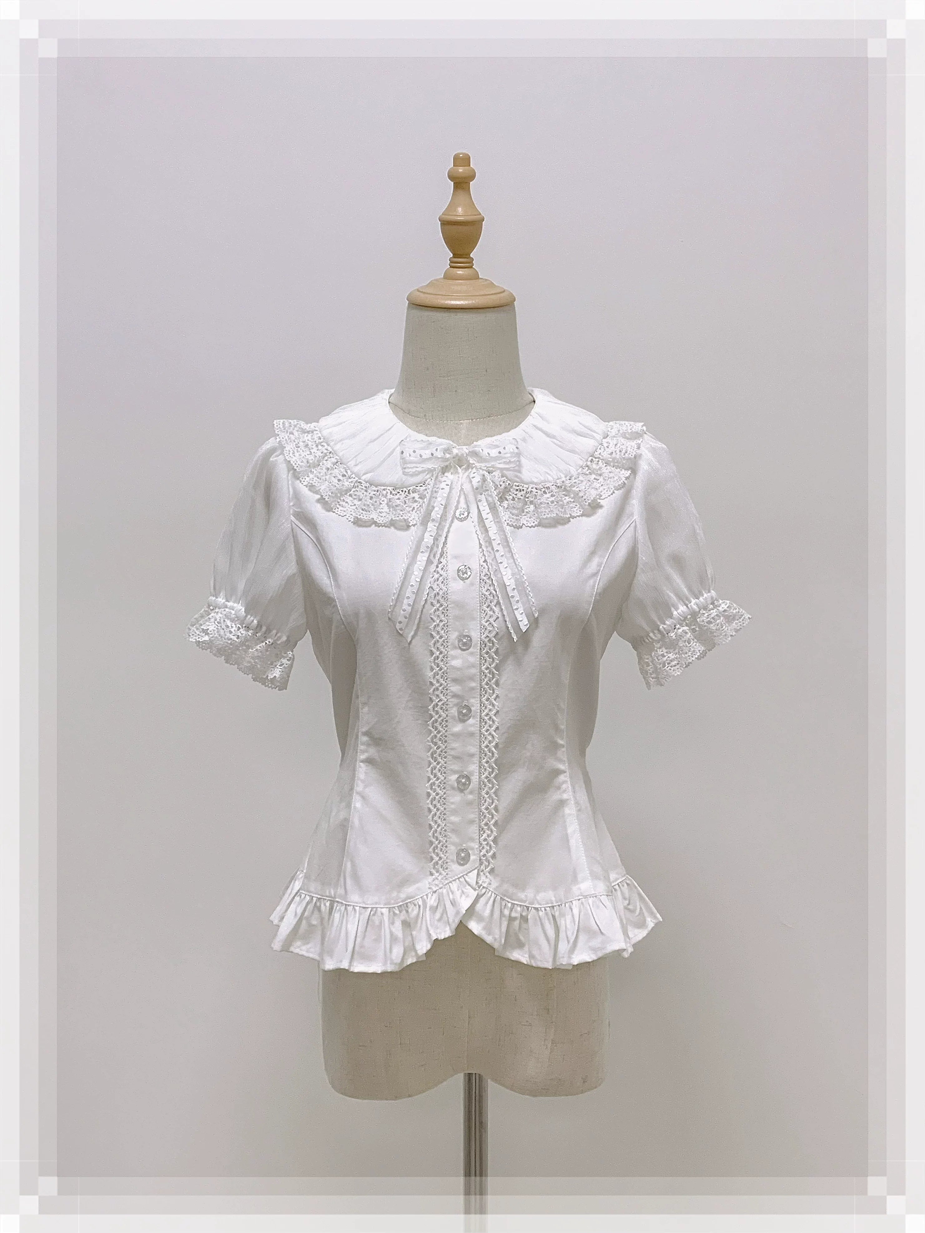 Ice Cream - Old School Lolita White Fitted Blouse with Bow - image 1