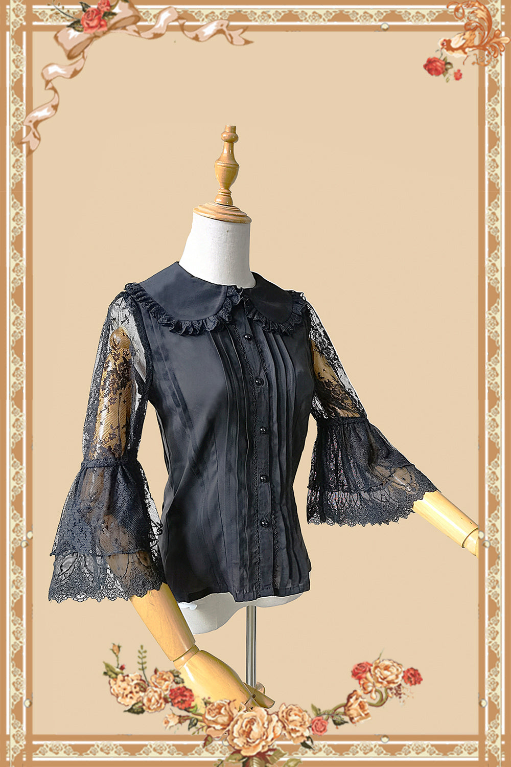 Doll-like Old-School Lolita OP Dress, Patchwork Sleeve and Accessories - image 11