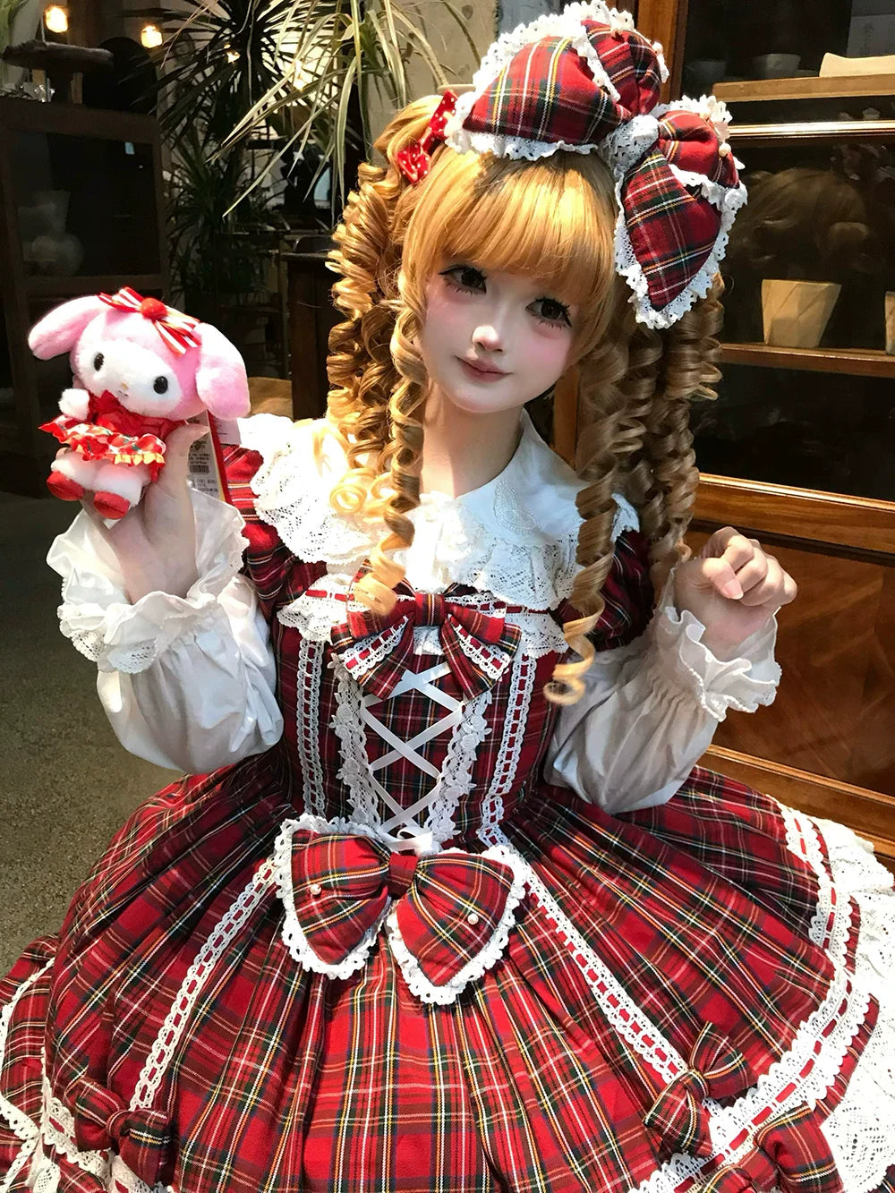 Plaid Petal Bunny - Old School Lolita Plaid OP Dress, Petal-shaped Hem - image 28