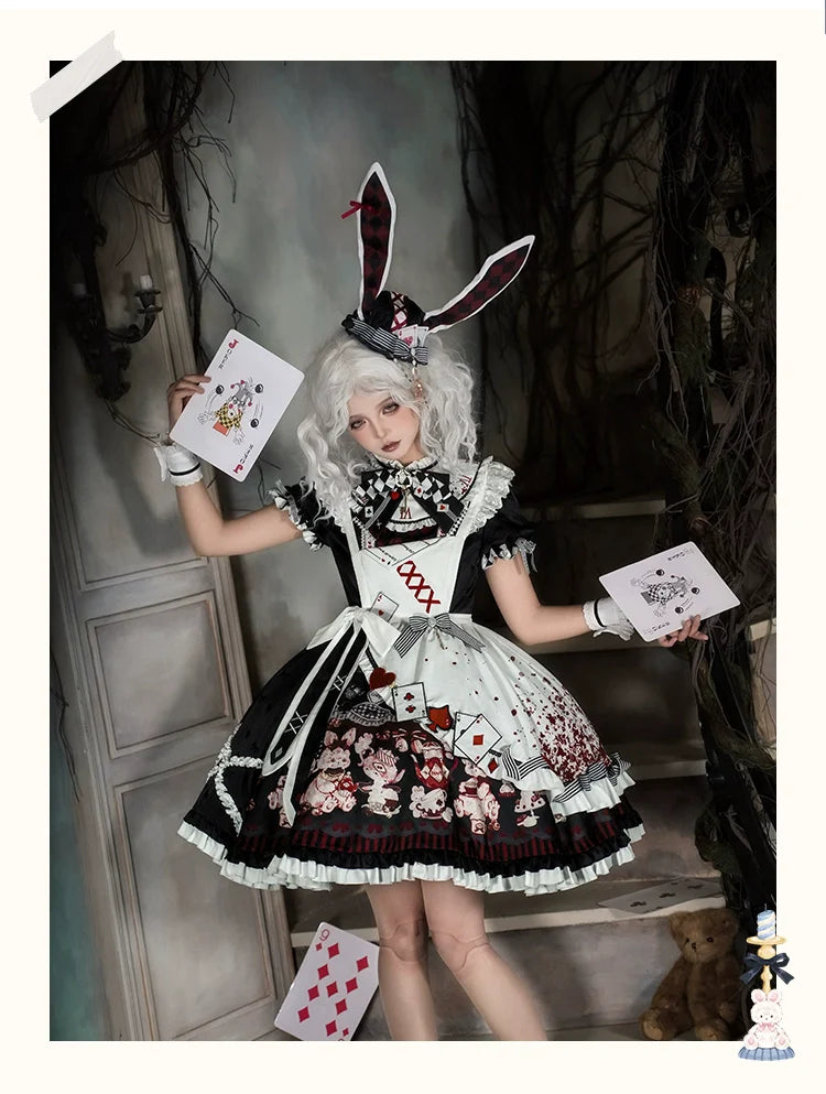 Alice - Kawaii Lolita OP Dress, Rabbit & Playing Card Motifs - image 15