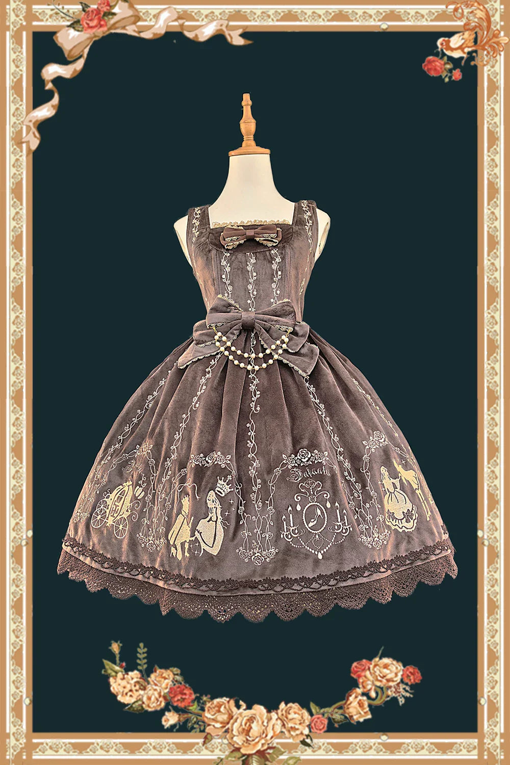 Cinderella Velvet Classic Lolita JSK Dress with Princess Embroidery - image 8