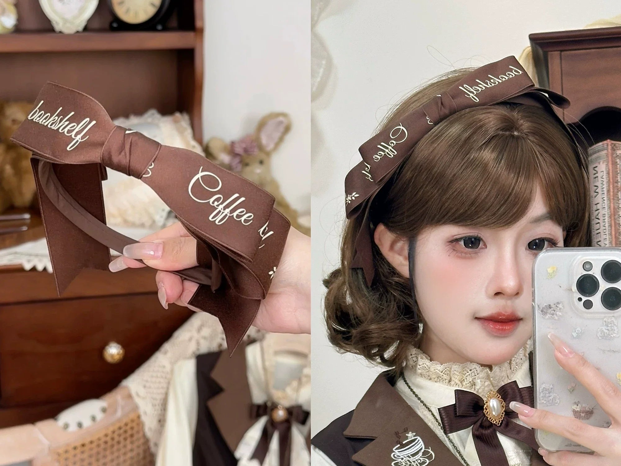 Coffee Bookshelf - Classic Lolita JSK and SK Set, Coffee Cup and Book Print - image 21