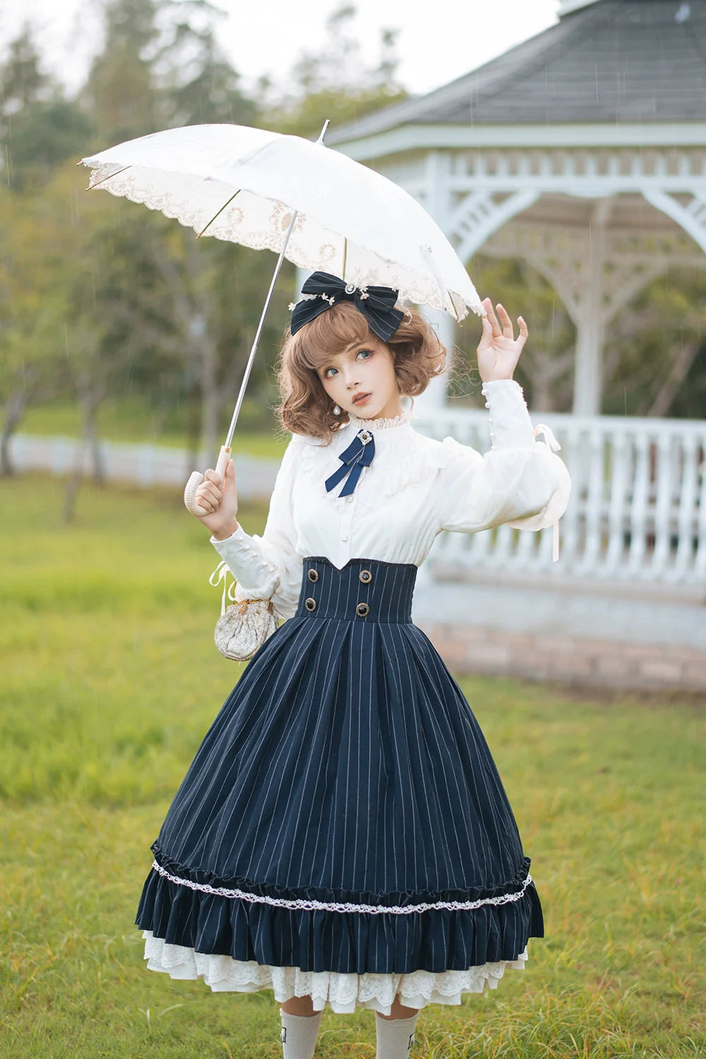 Rose Doll - Elegant Lolita Striped Fishbone Skirt - image 26