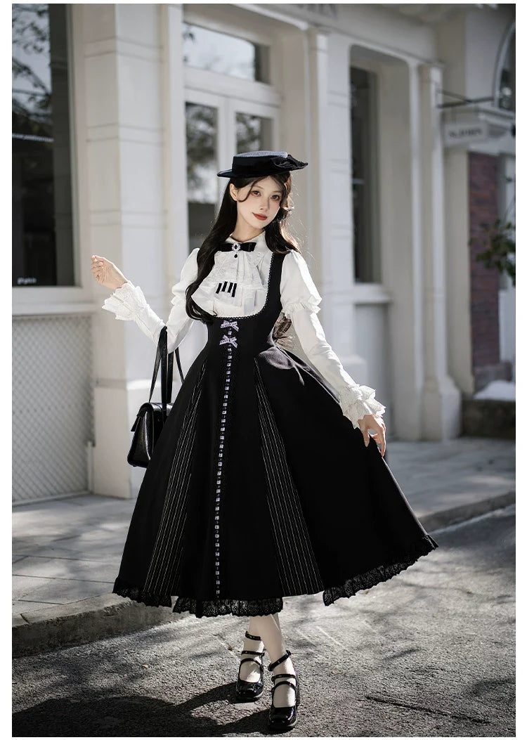 Monochrome Sonata - Classic Lolita Bust-supporting JSK Set, Piano Inspired - image 25