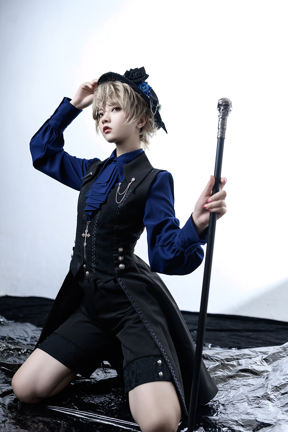 Black and Blue Ouji Lolita Swallowtail Vest - image 5