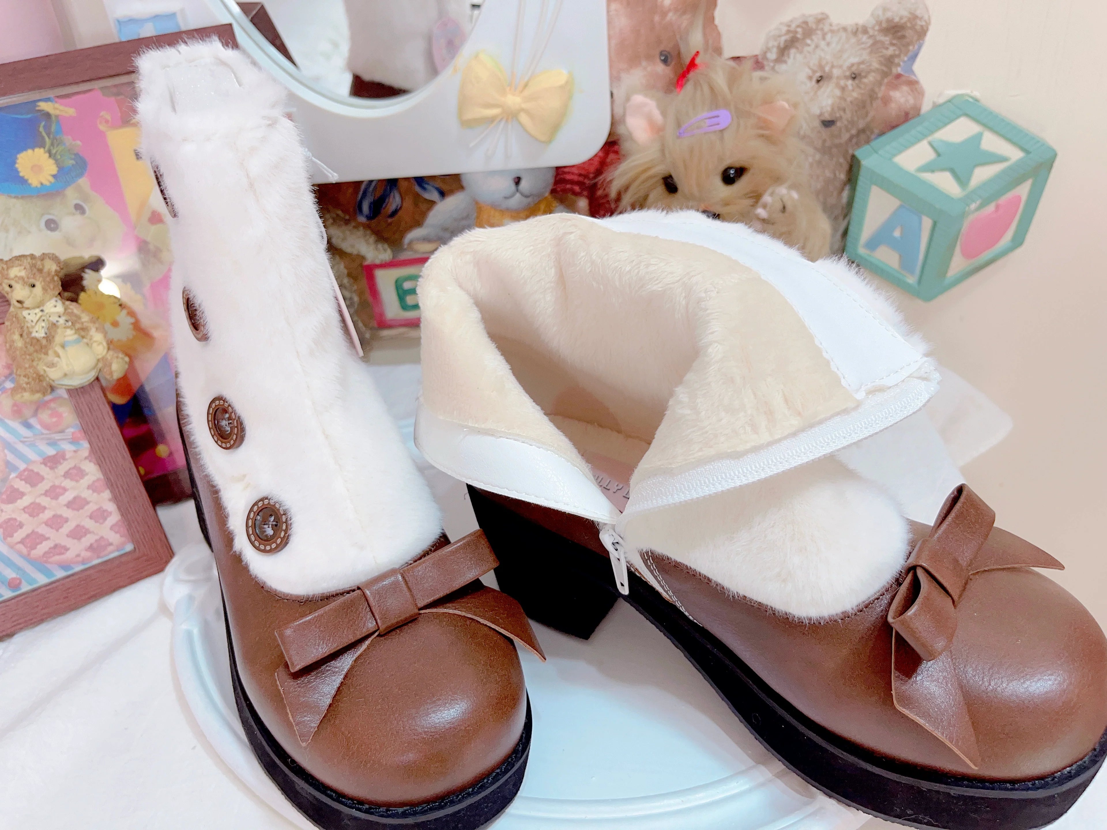 Winter Lolita Boots Fur Mary Jane Lolita Low Heel Shoes - image 48