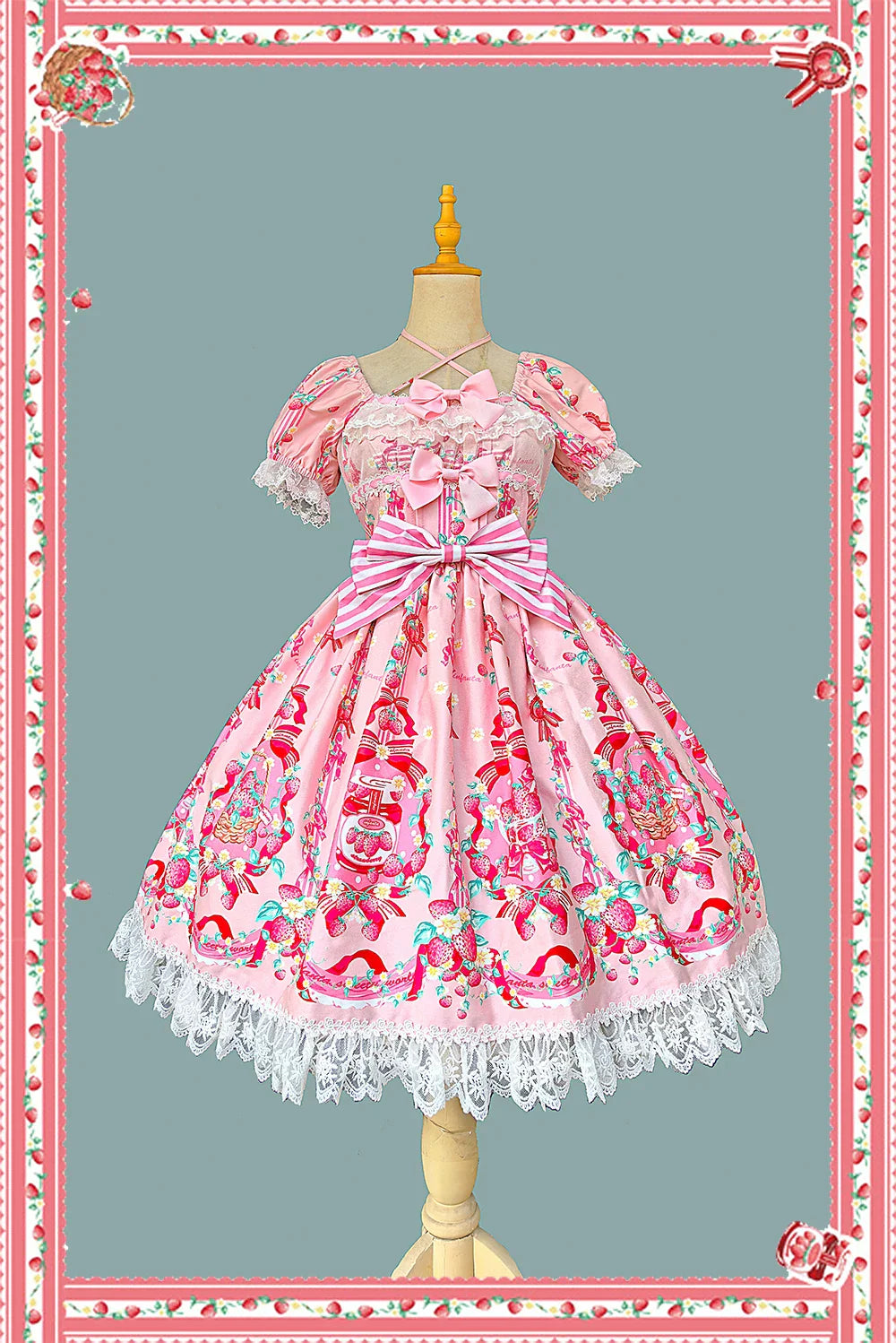 Strawberry Chef - Printed Old School Lolita OP and Accessories - image 3