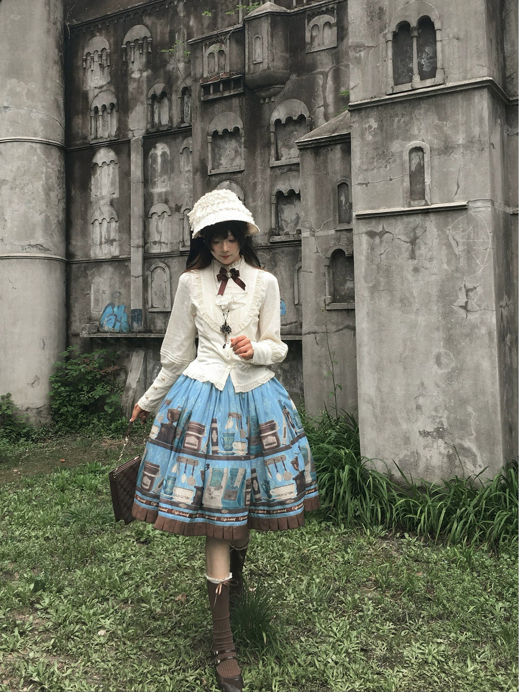 Coffee Bookshelf - Classic Lolita JSK and SK Set, Coffee Cup and Book Print - image 19
