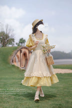 Belle - Yellow Lolita OP Dress Set with Apron - image 1