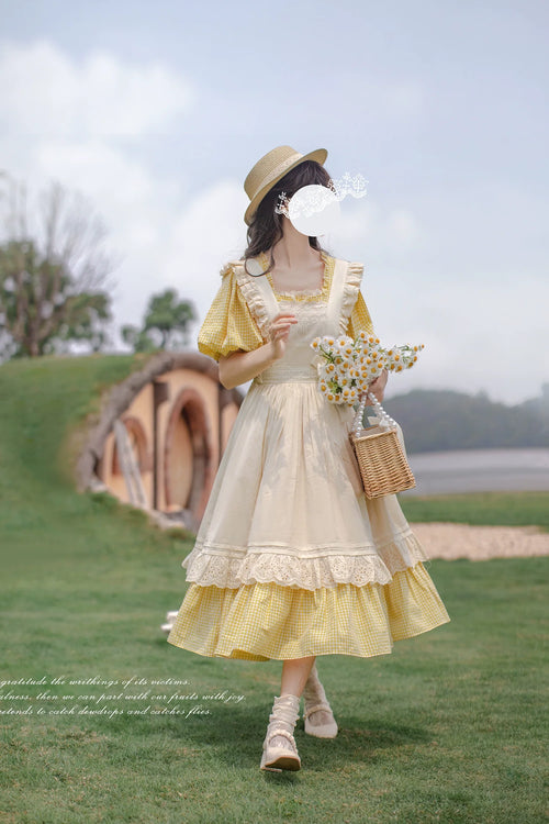 Belle - Yellow Lolita OP Dress Set with Apron - image 1