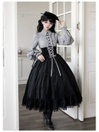 Dusk Moment - Classic Lolita Striped OP & Mermaid Dress Set, Fishbone Waist - image 16