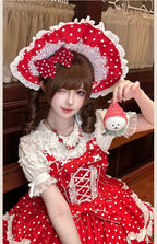 Polka Bailys - Old School Lolita JSK Suit, Red White Polka Dot Dress - image 16